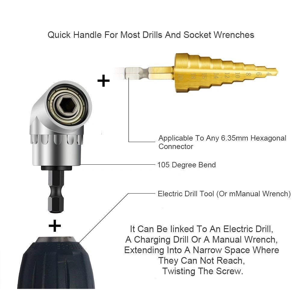 105 Angle Screwdriver Set Socket Holder Adapter Adjustable Hand Tools Angle Screw Driver Tool 1/4′′ Hex Bit Socket