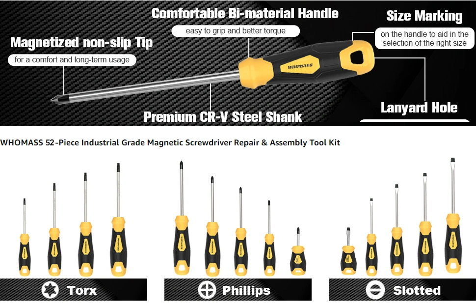 Factory PP&TPE/TPR 52PCS Slotted Torx Phillips Precision Set Flat Screwdriver Bits